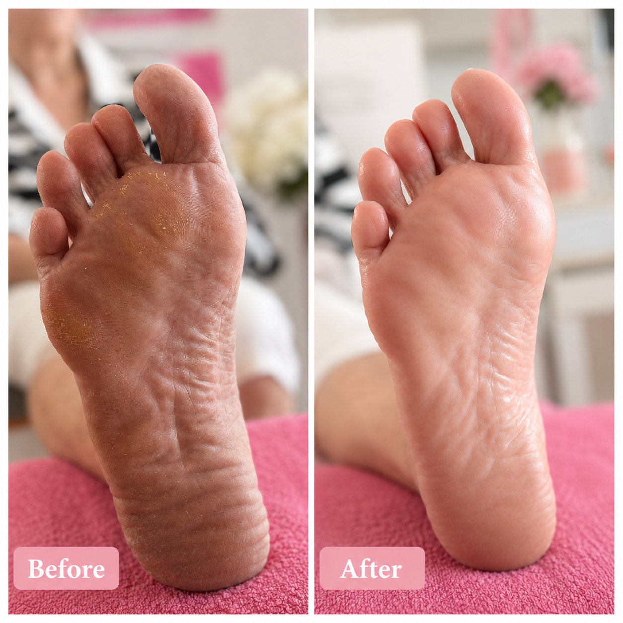 Foot skin before and after spa pedicure